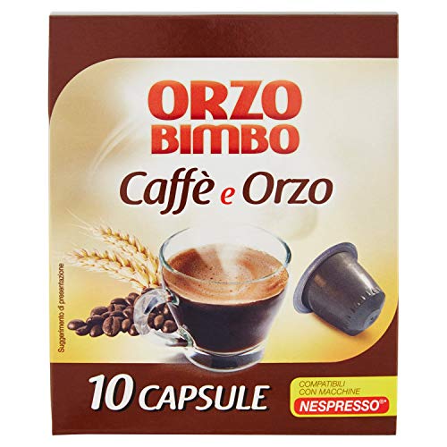 Orzo Bimbo Caffè e Orzo, Capsule Compatibili Nespresso, con Meno Caffeina, Miscella Orzo e Caffè, per La Colazione e le Pause, 10 Capsule