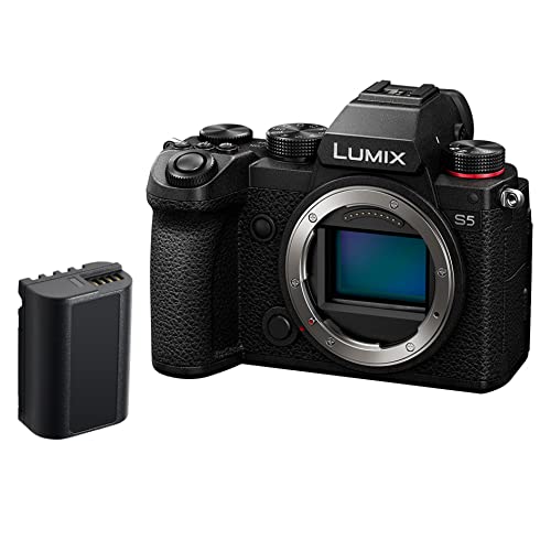 Panasonic LUMIX S DC-S5 - Fotocamera a baionetta 4K, sensore a L, logo V, resistente alla polvere e agli spruzzi, con batteria extra DMW-BLK22, colore: Nero