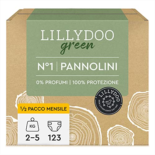 Pannolini a ridotto impatto ambientale LILLYDOO green, taglia 1 (2-5 kg), Confezione da 3 x 41 pannolini (123 pannolini)