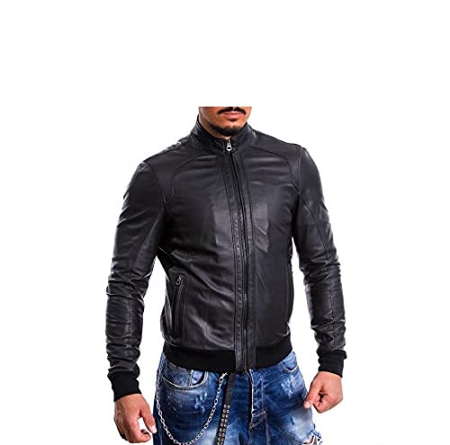 Pelletterie Borghese | Giacca Pelle Uomo Nera | Giubbotto Pelle | Bomber Pelle | Vera Pelle | Giacca Moto | Made in Italy | A236B (Nero, 46)