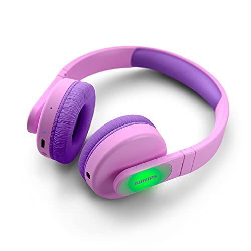 Philips TAK4206PK 00 Cuffie Bluetooth Wireless per Bambini Over Ear, Luci LED Colorate, App Philips con Controllo Genitori e Limite di Volume di 85 dB, dotate di Cuscinetti Auricolari Morbidi (Rosa)