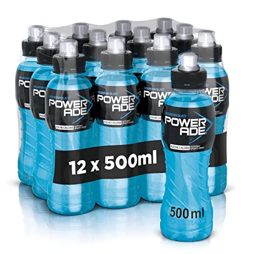 Powerade Mountain Blast Sport Drink – 12 Bottiglie da 500 ml, Bevanda Isotonica, Bottiglia Ergonomica in PET 100% Riciclabile con Tappo Sport, Soluzione di Carboidrati e Elettroliti