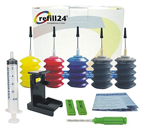 refill24 Kit di ricarica compatibile per cartucce di inchiostro Canon universale 545, 546, 510,511,512,513 nero e a colori, con clip e accessori