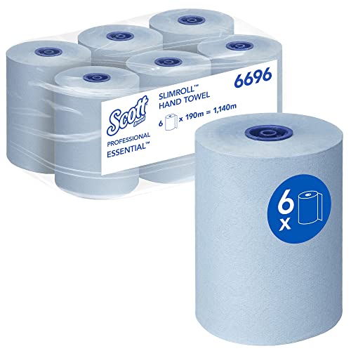 Rotoli di asciugamani Scott Essential Slimroll 6696 - Asciugamani in carta blu - 6 rotoli di asciugamani in carta da 190 m (totale 1.140 m)