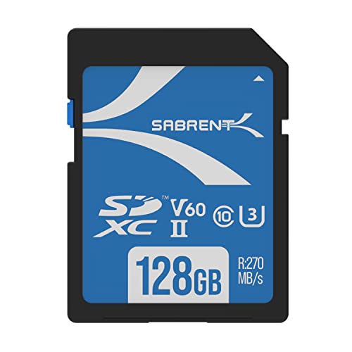 Sabrent Scheda SD 128GB v60, SDXC Card UHS-II, Memoria SD U3, Memory card con lettura fino a 270MB S, per fotografi professionisti, video maker, vloggers per video in 8K, Full HD (SD-TL60-128GB)