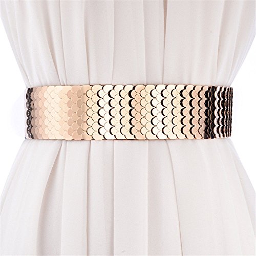 SAIBANGZI - Cintura da donna alla moda, ampia cintura in metallo, per vestito, elastica, per ragazze e signore