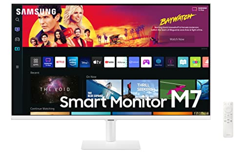 Samsung Smart Monitor M7 (S32BM701), Flat 32  , 3840x2160 (UHD 4K), Piattaforma Smart TV (Amazon Video, Netflix), Airplay, Mirroring, Office 365, Wireless Dex, Casse Integrate, WiFi, USB TypeC, Bianco