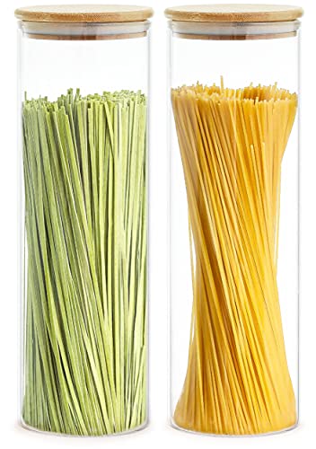 Set di 2 Porta Spaghetti di Vetro - Alti 30 cm - Ermetici - Con 4 Guarnizioni - Lavabili in Lavastoviglie - Grandi 2 l