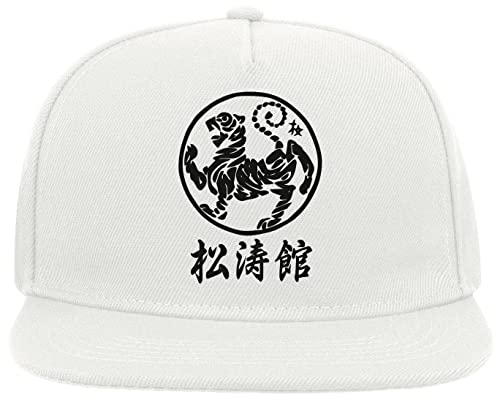 Shotokan Karate Kanji giapponese Calligrafia 5 pannelli Snapback visiera piatta cappello da baseball bianco, bianco, Taglia unica