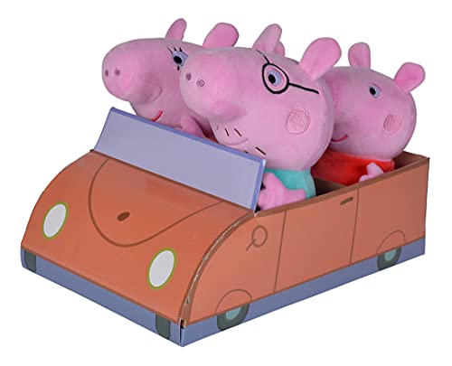 Simba Peppa Pig 4 Pezzi Set Famiglia in Auto, Colore Rosa Multicolo...