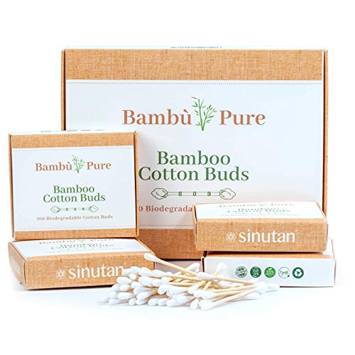 Sinutan | Cotton Fioc Bamboo | Bastoncini Biodegradabili 100% | Cotton Fioc in Bambù e Cotone | Eco Friendly e Zero Waste | Plastic Free e Compostabili | 4 Scatole | Regali Ecosostenibili
