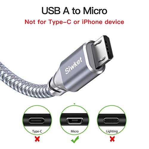 Siwket, cavo micro USB, confezione da 3 m, in nylon, USB A, cavo di...