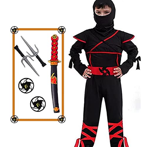 skyllc Ninja Costume Bambini, Ragazzi Costume Ninja con Accessori per Halloween Natale Carnevale Festa di Compleanno, Taglia S