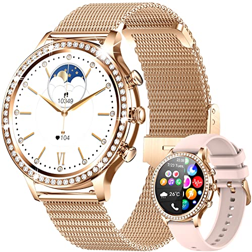 Smartwatch Donna Uomo Chiamata Bluetooth,Orologio Fitness Tracker con Cardiofrequenzimetro,19 Modalità Sport,SpO2, Sonno, AI Voice Smart Watch Con Diamanti per Android iOS
