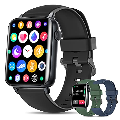 Smartwatch Uomo Chiamata Bluetooth e Risposta Vivavoce, Smart Watch da 1,7   con 3 Cinturini, Orologio Fitness IP68 con Cardiofrequenzimetro, SpO2, Notifiche Messaggi Whatsapp per Android iOS Nero