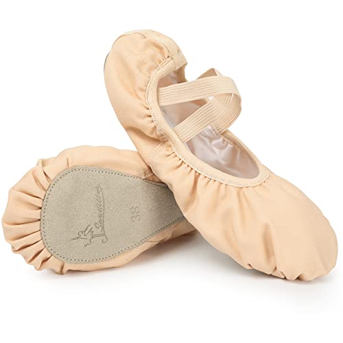 Soudittur Scarpe da Danza Classica e Moderna Antiscivolo Tela Scarpette da Ballerina Ginnastica Ballo Pantofole per Bambina Ragazze e Donna(Beige, EU 37)