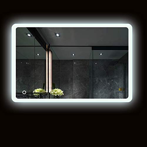 Specchio Bagno, Specchio Bagno con Luce, Bianco Freddo (6400K) + 5050LED + Interruttore tattile, 50 * 70 cm
