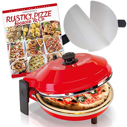 SPICE - Forno Pizza CALIENTE con pietra refrattaria 32 cm 400 gradi Resistenza circolare + 2 Palette Acciaio Inox + Ricettario Rustici Pizze Focacce