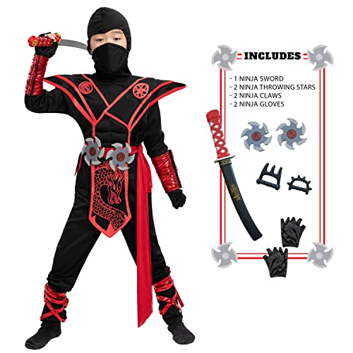 Spooktacular Creations Ninja Dragon Red Costume Outfit Set for Kids Halloween Dress Up Party (Large ( 10- 12 yrs))