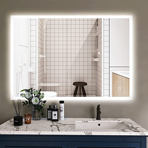 STARLEAD 70 x 100 cm specchi da bagno illuminati a LED, montaggio a parete 3 colori luce antiappannamento pulsante a sfioramento con memoria Bluetooth impermeabile, orizzontale