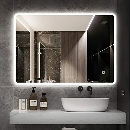 STARLEAD Specchio da bagno illuminato con retroilluminazione a LED, 600 x 800 mm, per il bagno, illuminato da parete, con cuscinetto antideflagrante, pulsante dimmerabile, orizzontale verticale