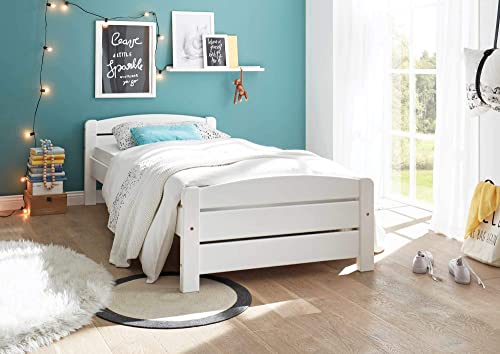 Stella Trading IVI Elegante letto singolo 90 x 200 cm - Confortevole stile rustico per camera dei ragazzi letto in pino massello bianco - 100 x 63 x 208 cm (L x A x P)