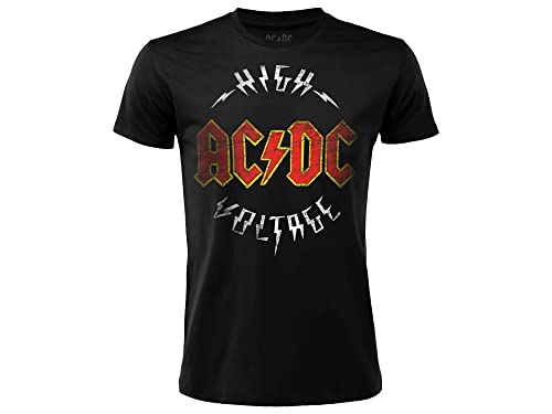 T-Shirt AC DC High Voltage Ufficiale AC DC Stampa Frontale Band Rock ACDC Cotone Nera Taglie da Bambino (12-13 Anni)