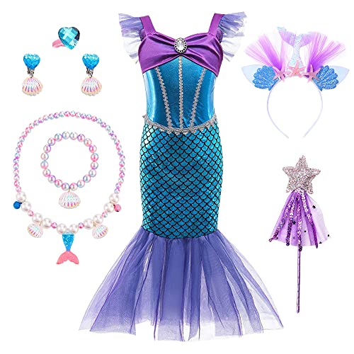 TOLOYE Costume da sirena, costume da principessa, per ragazze, con cerchietto a sirena, per bambini, idea regalo per ragazze, per feste, damigelle d onore, cosplay (130)
