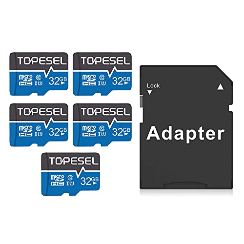 TOPESEL Scheda Micro SD da 32 GB, Scheda di Memoria MicroSDHC fino a 85 MB s, UHS-I, classe 10, U1, Blu (5 pezzi)