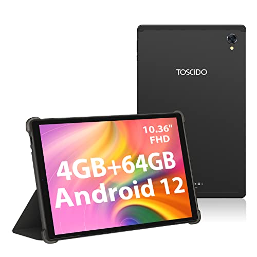 TOSCIDO Tablet 10,36 Pollici 5G WiFi Android 12 Tab FHD IPS,Octa-Core 2GHz,4G LTE SIM,4+64GB espandibile 1TB SD,8000mAh,con custodia,Nero