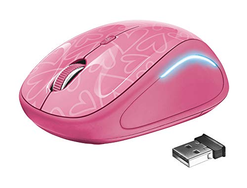 Trust Yvi FX Mouse Wireless con Illuminazione LED, 800-1600 DPI, 2,4 GHz, Portata di 8 m, Microricevitore USB Riponibile, Mouse Senza Filo per PC   Laptop   Portatile   Mac - Rosa
