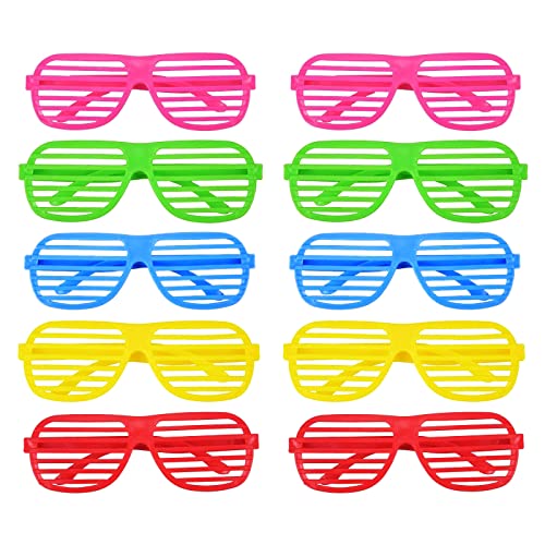 TSHAOUN 10 pezzi decorazioni per feste al neon anni  80, occhiali da sole scanalati color neon per occhiali da rave anni  80 (10)
