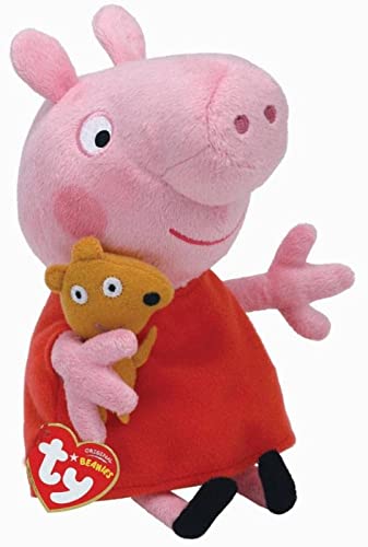 Ty- Peppa Pig Morbida Peluche Pupazzo con Vestitino Rosso e Orsacch...