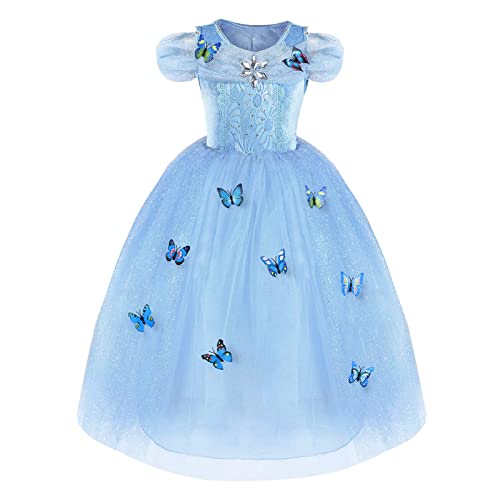 URAQT Costume Regina delle Ragazze della Principessa Dresses Blue Butterfly Tulle Vestito Operato da Sposa Cenerentola Gonna