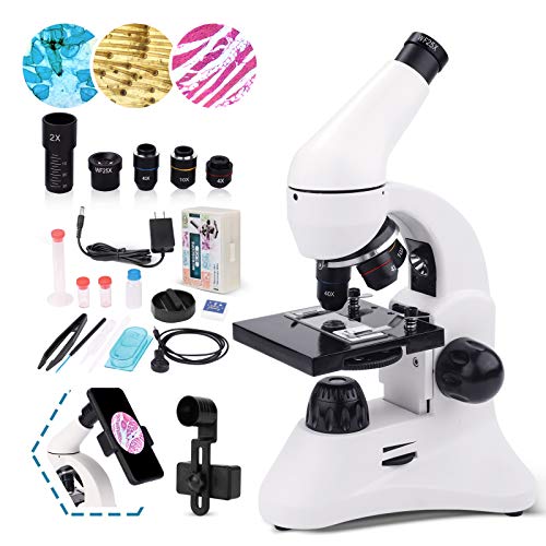 USCAMEL 40X-2000X Microscopio per Bambini Studenti Adulti, con Vetrini per Microscopio Set, Microscopio Professionale per Scuola Laboratorio Home Biologico Enducation