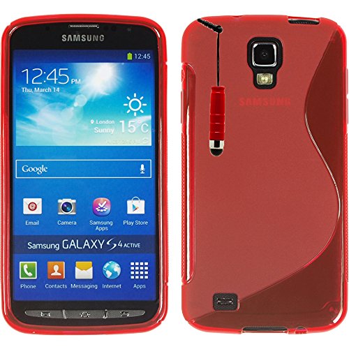 VComp-Shop - Cover in Silicone e TPU S-Line per Samsung I9295 Galaxy S4 Active + Mini Pennino, Colore: Rosso