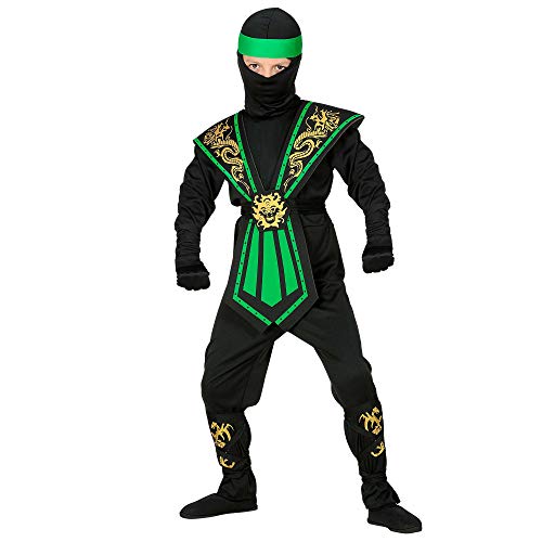 Widmann 38515 – Costume per bambini Ninja con set di armi, nero – verde, combattimento, guerrieri, Giappone, feste a tema, Carnevale
