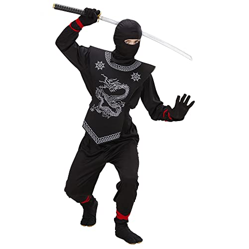 Widmann - Costume da Ninja nero per bambini, top con nastri, pantal...