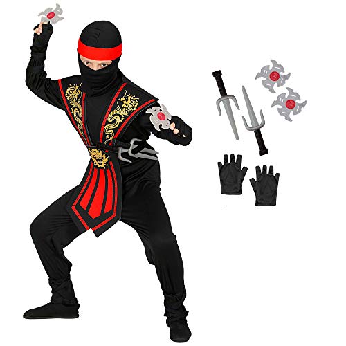 Widmann - Costume da ninja per bambini con set di armi, per carnevale e feste a tema, nero e rosso