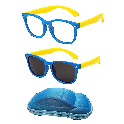 YAMEIZE Occhiali da vista flessibili in - gomma di vetro anti-luce blu per bambini, per ragazzi e ragazze di età compresa tra 3 e 10 anni