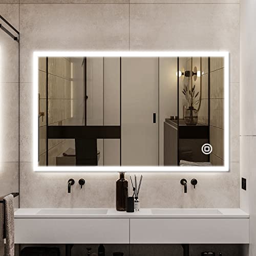 YOLEO Specchio da Bagno con Illuminazione, 100 x 60 cm, Specchio LED con Interruttore Touch e Funzione Anti-appannamento, Bianco Freddo 6400 K