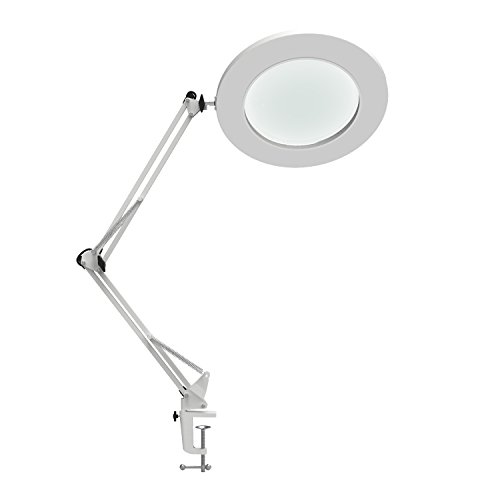 YOUKOYI Lampada d Ingrandimento a LED con Lente 5X Braccio Oscillante Metallico Lampada da Tavolo Regolazione Continua Modi di 3 Colori Bianco