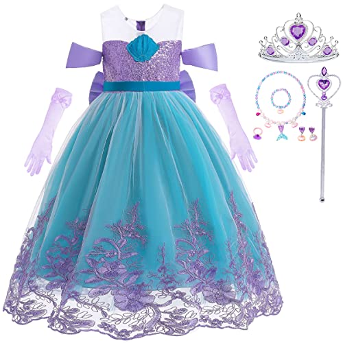 ZaisuiFun Principessa Petite Sirena Costume Bambina Vestito da Principessa Ariel Halloween Carnevale Cosplay, 4-5 Anni