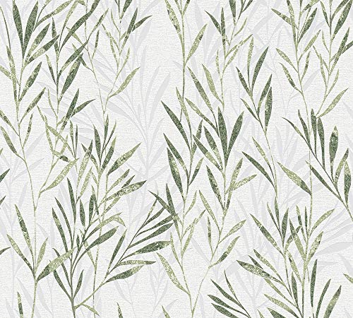 A.S. Création 367123 36712-3 - Carta da parati in tessuto non tessuto, motivo floreale, 10,05 x 0,53 m, colore: verde bianco