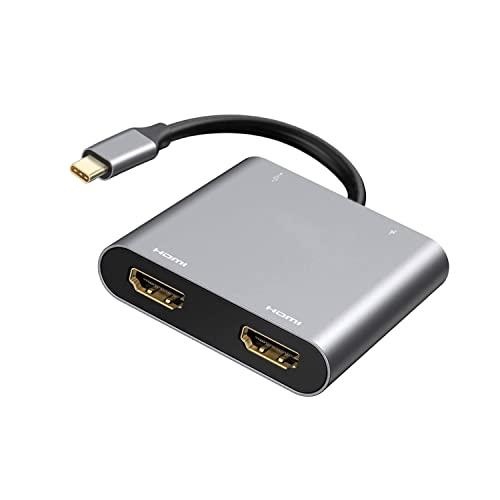 Adattatore USB C a doppio HDMI, 4 in 1 USB Tipo C Hub con 2 HDMI (4K a 30Hz) USB3.0 PD di ricarica, doppio schermo HD Docking Station USB-C per Windows, MacOS