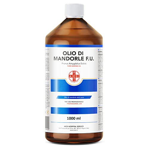 AIESI Olio di Mandorle Dolci F.U. puro 100% spremuto a freddo per uso Farmaceutico Alimentare Cosmetico e Dermatologico flacone da 1 litro # Made in Italy