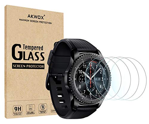 AKWOX 4 Pezzi Pellicola Protettiva Vetro Temperato Compatibile con Samsung Galaxy Watch 4 Classic 46MM, Samsung Gear S3 Frontier e Classic, Antigraffi Pellicole Vetro Temperato per Protezione Schermo