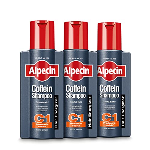 Alpecin Coffein Shampoo, 3 x 250 ml – Lo shampoo alla caffeina che previene la caduta dei capelli.