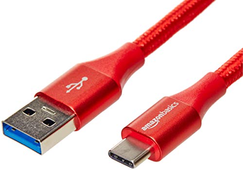 Amazon Basics - Cavo da USB C a USB 3.1 gen 1, in nylon a doppio intreccio | 1,8 m, Rosso