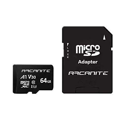 ARCANITE, 64 GB MicroSDXC scheda di memoria con adattatore SD, A1, UHS-I U3, V30, 4K, C10, Micro SD, Velocità di lettura fino a 90 MB s